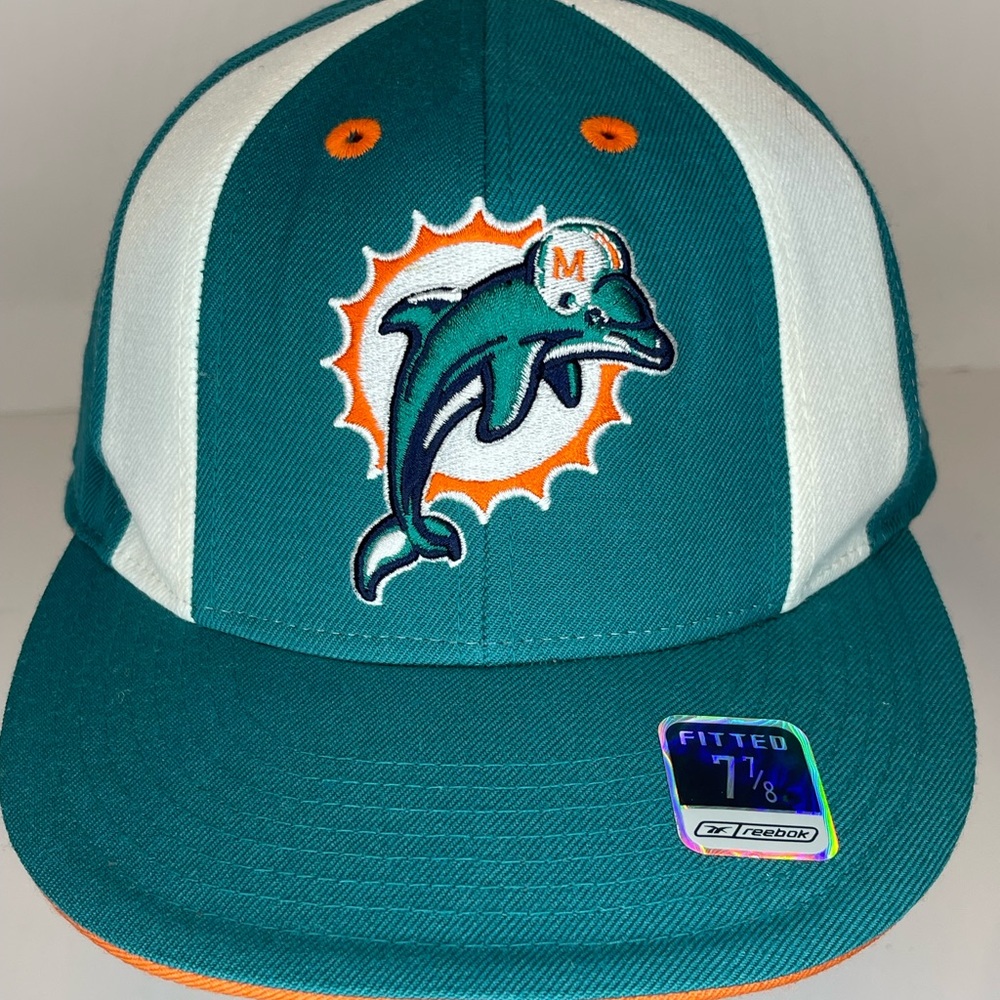 Miami Dolphins Reebok Fitted Hat Cap Teal White Orange NFL Logo Sz 7 7/8